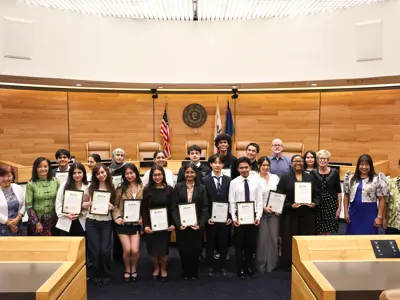 Gahr High School Model United Nations students with the City Council at the May 28 Celebrating Cerritos event