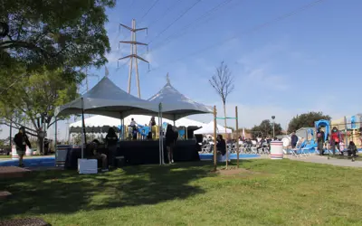Pop-up tents setup outside at park