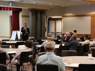 City Manager Robert Lopez speaking before residents at the Community Budget Task Force on April 15, 2026