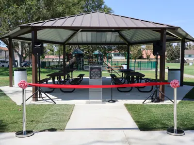 Frontier Park picnic shelter at ribbon cutting ceremony on August 10, 2026
